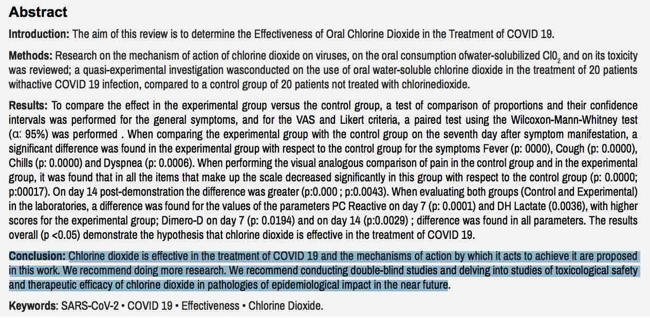 estudio efectividad dioxido de cloro