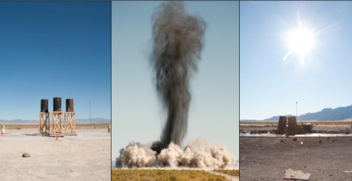 Diseminación de simulantes por explosivos. Crédito de la foto: Dugway Proving Ground