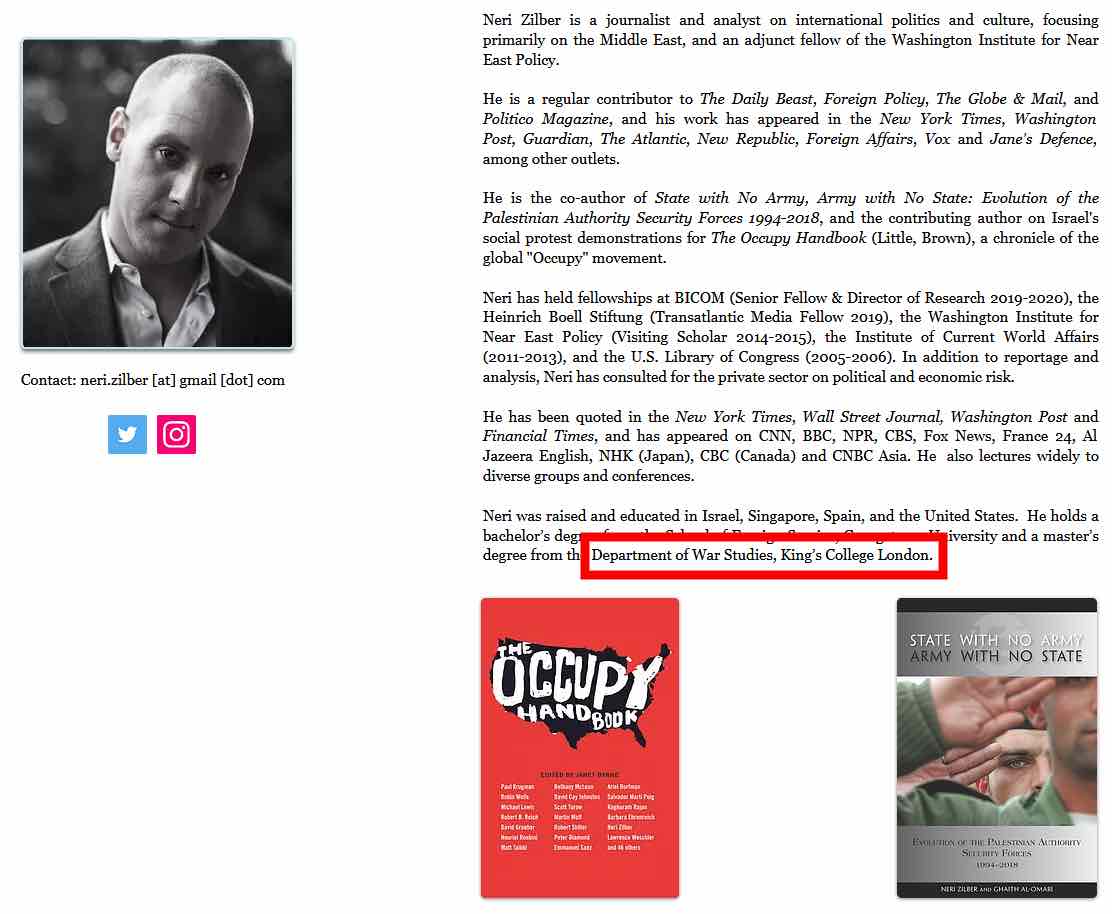 El escritor israelí y ex alumno del King's College, Neri Zilber, tiene titulares en muchos de los medios de comunicación más importantes.