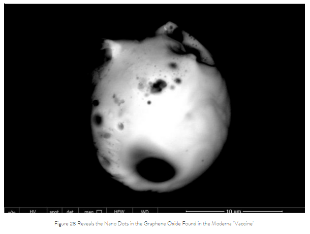Nanopuntos y óxido de grafeno encontrados en la llamada "vacuna" de Moderna.