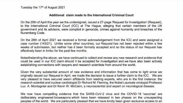Abogados de todo el mundo presentan nuevas pruebas a la Corte Penal Internacional alegando que líderes mundiales y asesores científicos han usado el Covid-19 y las vacunas para cometer genocidio y crímenes contra la humanidad