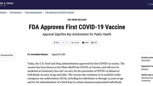 La FDA aprueba la primera vacuna COVID; sin audiencia pública; sin transparencia; sin revisión abierta de los datos de las vacunas