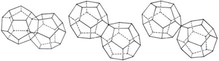 Una imagen triple que describe el proceso de desenganche de los dos dodecaedros rellenos hasta el número atómico 91.