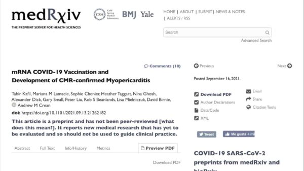 Estudio prospectivo de la Universidad de Ottawa confirma que la vacuna ARNm produce miocarditis