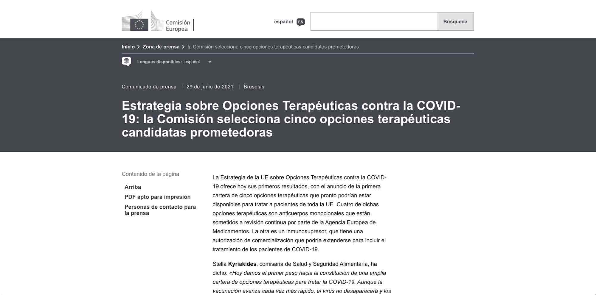 La UE anunció 5 alternativas terapéuticas que pronto podrían estar disponibles para tratar a pacientes Covid en los Estados miembros