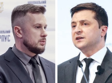 Andriy Biletski, líder del partido Cuerpo Nacional (izquierda), amenazó al Presidente Volodímir Zelenski (derecha) con violencia en 2019, si ordenaba la retirada de las fuerzas militares ucranianas del Donbás.