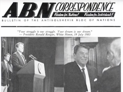 En 1983, el presidente estadounidense Ronald Reagan y su vicepresidente, ‎George Bush padre, reciben a los banderistas en la Casa Blanca. Entre los visitantes está Yaroslav Stetsko, el primer ministro designado por los nazis.‎