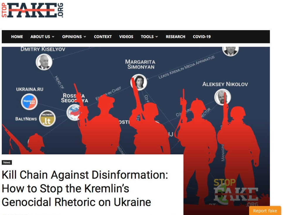 "Stop Fake", creado en 2014 como parte de la guerra de propaganda, blanqueando narrativas antirrusas a una audiencia occidental crédula.