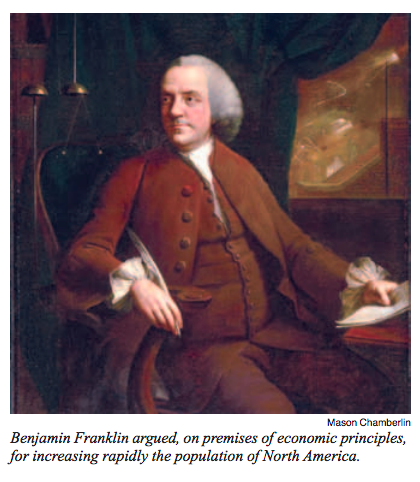 Benjamín Franklin argumentó, bajo las premisas de los principios económicos, para aumentar rápidamente la población de América del Norte.