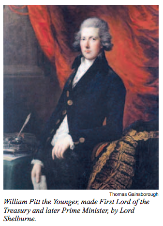 William Pitt el Joven, nombrado Primer Ministro del del Tesoro y más tarde Primer Ministro, por Lord Shelburne.