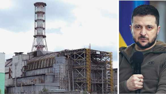 Izquierda: Pixabay/Justinita; derecha: presidente de Ucrania En un episodio de miedo nuclear escenificado, el presidente Volodymyr Zelenskyy (derecha), aseguró consultas de emergencia con el presidente Biden, alegando que la instalación nuclear de Chernobyl de 4 reactores estaba en llamas. El propósito: llevar a Occidente a una guerra directa con Rusia.