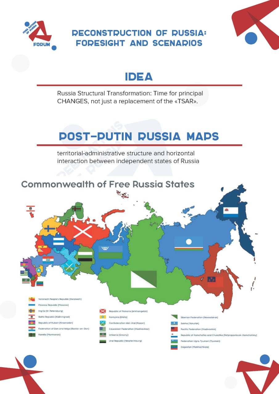 El “Foro de Pueblos Libres de Rusia” publicó este mapa que ilustra el ‎hipotético desmantelamiento de la Federación Rusa.‎