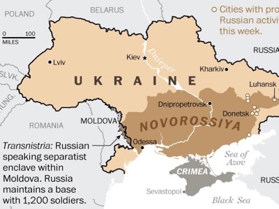 La Novorossiya histórica, en un mapa publicado en 2014 por el ‎‎“Washington Post”.‎