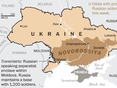 La Novorossiya histórica, en un mapa publicado en 2014 por el “Washington Post”.