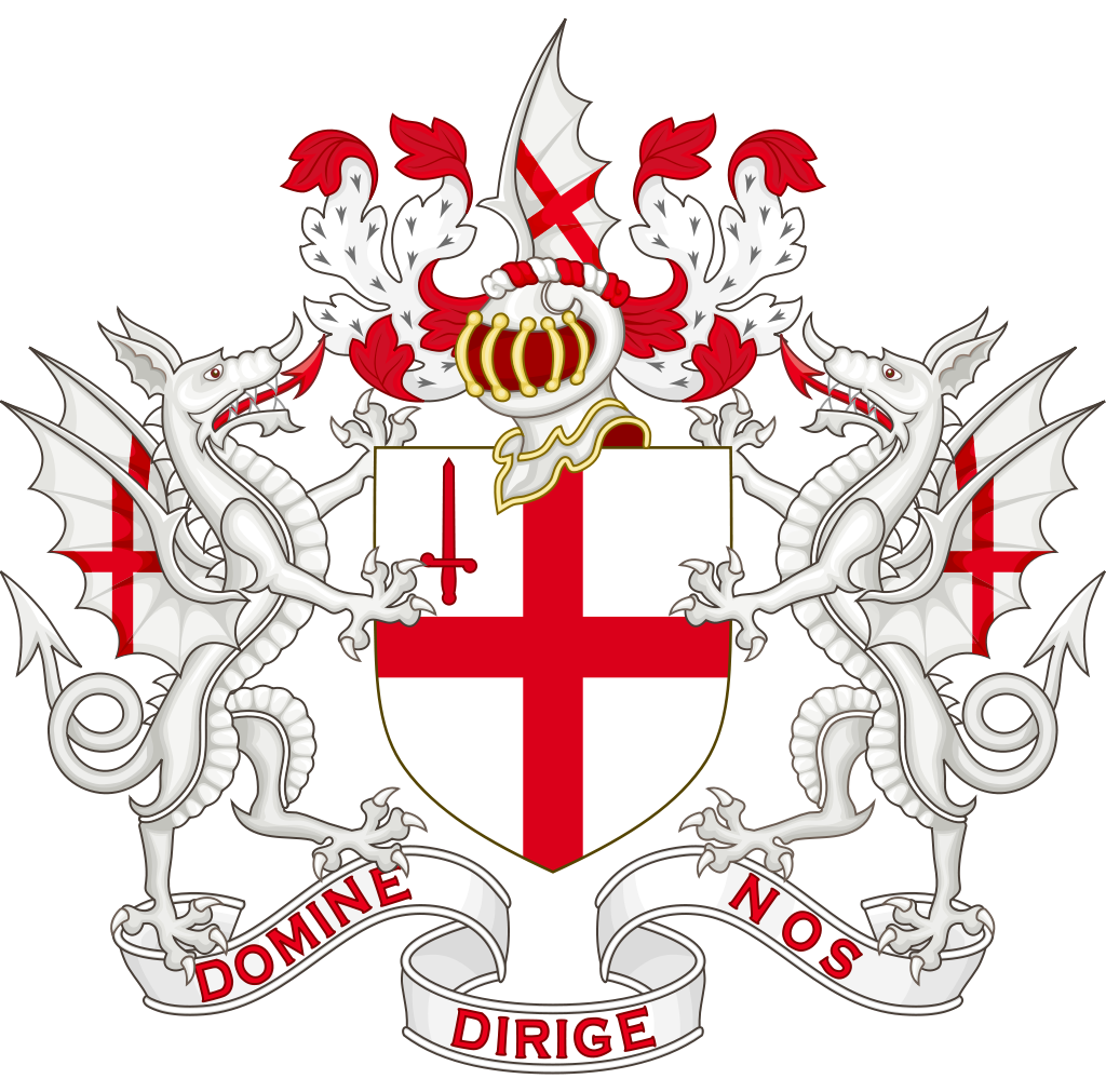 El escudo de la ciudad de Londres. El lema se traduce en "Oh, Señor, diríjanos".