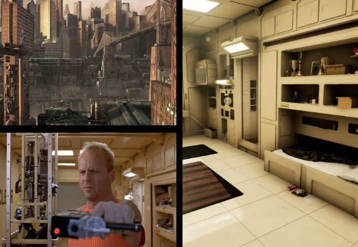 La imagen de la derecha es de cómo se cree que será un apartamento futuro en la visión futurista distópica de la película "Quinto Elemento”
