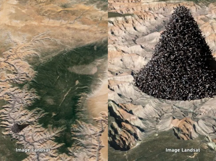 Infografía de toda la población humana si fuera arrojada al Gran Cañón. Realizada por Vsauce, a partir de su vídeo "¿Cuántas cosas hay?”.