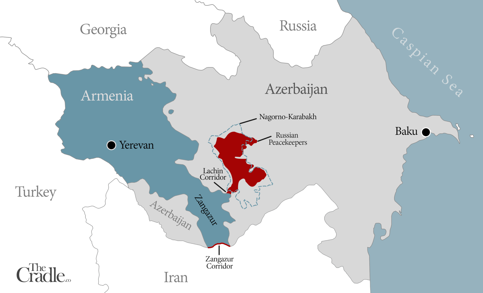 Mapa de las zonas de conflicto entre Azerbaiyán y Armenia: The Cradle