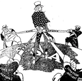 Una caricatura típica contra la Liga de las Naciones en los EE.UU.