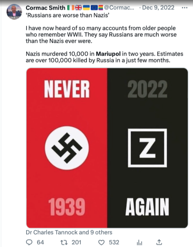 "Los rusos son mucho peores que los nazis", dijo Smith en diciembre de 2022