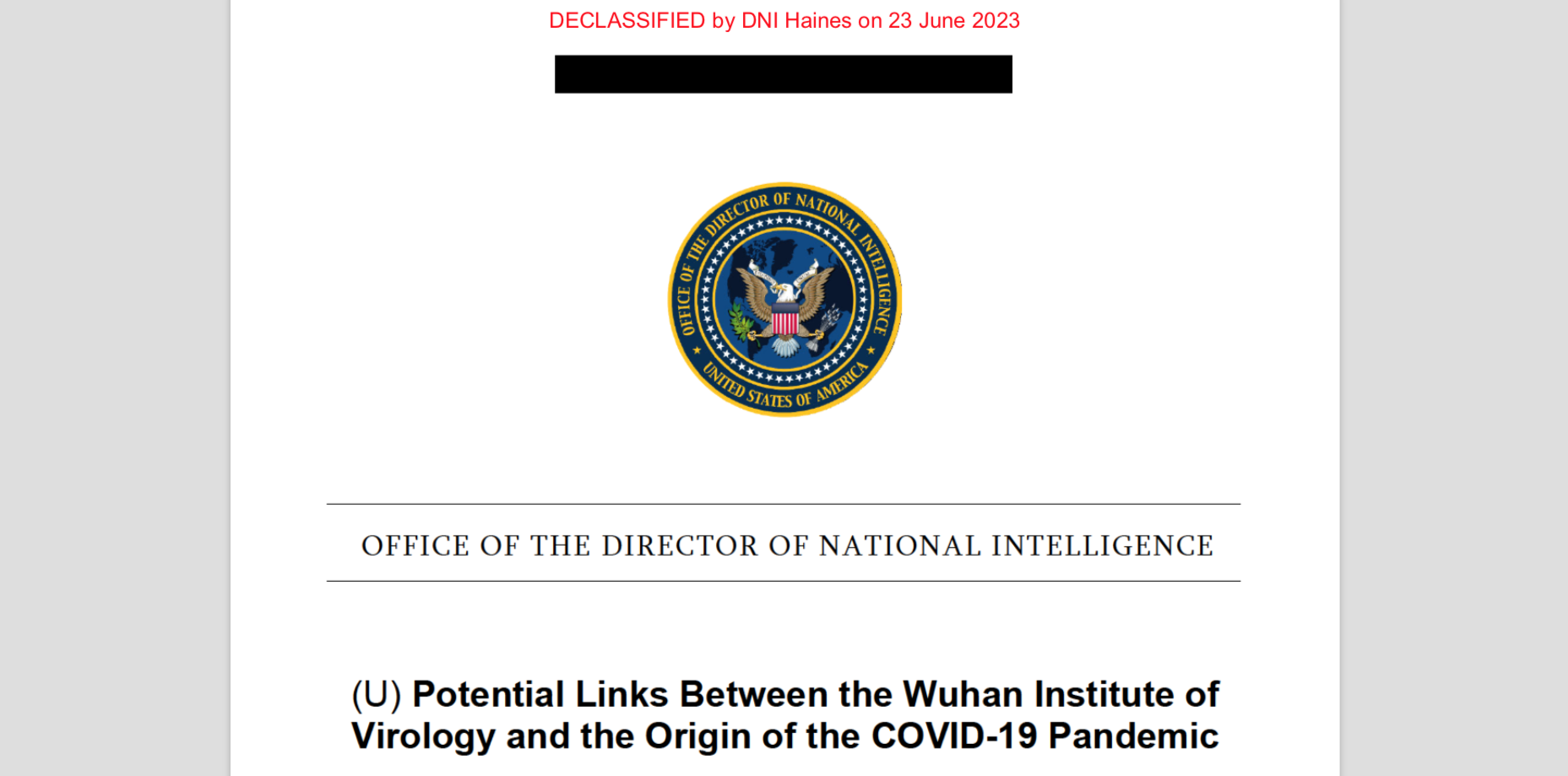 Informe de inteligencia de EEUU no encuentra evidencia directa del origen del COVID en laboratorio de Wuhan