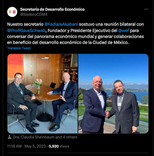 El Secretario de Desarrollo Económico de Claudia Sheinbaum hizo acuerdos con el director del Foro Económico Mundial, Klaus Schwab