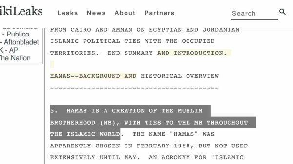 Wikileaks: Informe del Departamento de Estado de EEUU definió a Hamas como ‘una creación de la Hermandad Musulmana’, la fuerza de tareas de la CIA y el MI6 británico