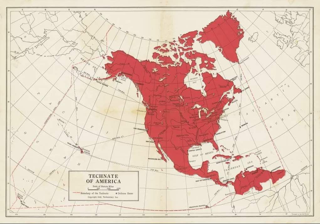 En los mapas del tecnato trazados desde la década de 1930, se incluían Groenlandia, Alaska, Canadá, Estados Unidos, México, todos los países soberanos de Centroamérica, así como parte del norte de Colombia y Venezuela.